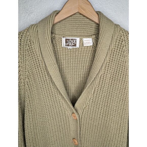 Vintage Sears Fashion Place Grandpa Sweater Cardigan Sz L Brown Button Up Collar - Picture 4 of 7